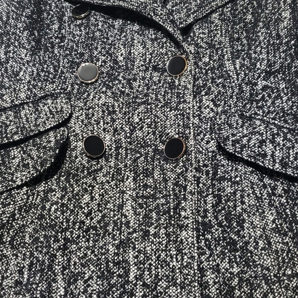 Express Double Breasted Black and White Tweed Pea Coat Size XS Bust 33 Inches - Picture 2 of 6
